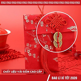 Bao Lì Xì Vải Gấm Nhiều Hoa Văn Cao cấp Mẫu Kiểu Dọc