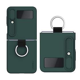 Ốp lưng iRing chống sốc silicon cho Samsung Galaxy Z Flip 4 có nắp đậy bảo vệ Camera hiệu Nillkin Camshield Silky Silicon Case - chống sốc cực tốt, chất liệu cao cấp, trang bị iring đeo tay chống rơi rớt - Hàng nhập khẩu - Xanh rêu