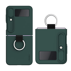 Ốp lưng iRing chống sốc silicon cho Samsung Galaxy Z Flip 4 có nắp đậy bảo vệ Camera hiệu Nillkin Camshield Silky Silicon Case - chống sốc cực tốt, chất liệu cao cấp, trang bị iring đeo tay chống rơi rớt - Hàng nhập khẩu