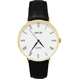 Đồng hồ Nam Halei - HL540 Dây da đen mặt trắng (Tặng pin Nhật sẵn trong đồng hồ + Móc Khóa gỗ Đồng hồ 888 y hình + Hộp Chính Hãng)