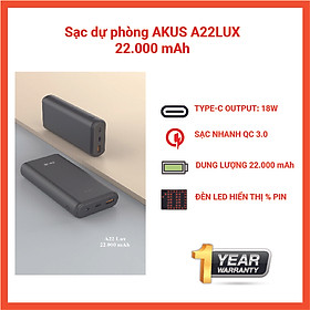 Hàng chính hãng - Pin sạc dự phòng cao cấp AKUS 22.000 mAh, QC 3.0 & Type C output