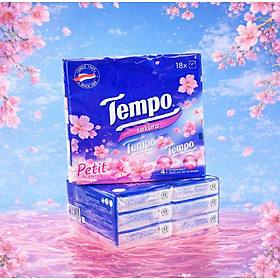 Tempo - Lốc 18 Gói Khăn Giấy Tempo Petit Cao Cấp Hương Hoa Anh Đào Sakura dầy 4 lớp