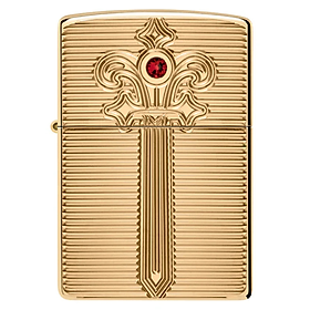 Bật Lửa Zippo Armor Royal Saber Design – Zippo High Polish Brass Khắc Sâu Deep Carve Đính Đá Ruby Chính Hãng USA