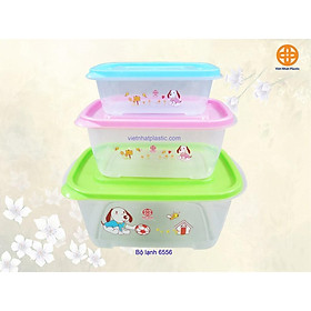HỘP BỘ LẠNH 3 CHIẾC ĐỰNG THỨC ĂN BẢO QUẢN TỦ LẠNH TRONG SUỐT HÀNG VIỆT NHẬT