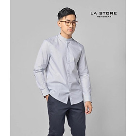 Áo Sơ mi cổ trụ nam màu trắng kẻ sọc xanh navy form fitted - 10F20SHL025 - Shop LASTORE