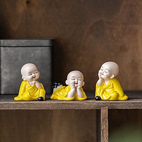Mua Bộ Tượng Chú Tiểu Hoan Hỉ Vô Ưu Áo Vàng Gốm cao cấp_ Hàng chính hãng