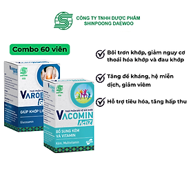 Combo 2 Hộp Viên uống hỗ trợ xương khớp và tăng cường tiêu hoá, đề kháng, bổ sung kẽm, giảm viêm - Hộp 60v Vacomin Actiz, Varobone Glu500 SHINPOONG