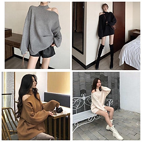 Áo Nỉ Nữ Hàn Quốc Dáng Cut Out Khoét Vai Dài Tay 4 Màu Cực Xinh
