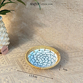 Đĩa sứ viền mây tre đan tay ONGTRE trang trí tiệc, decor, đựng đồ, mẫu độc đáo - OTS1