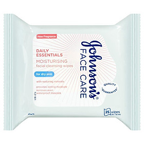Johnson's Face Care Daily Essentials Moisturising Dry Skin Cleansing Wipes 25 Pack