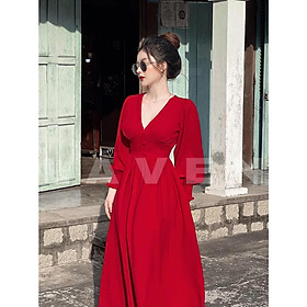 Đầm váy maxi đi biển cổ V nhún eo sang chảnh, 2 màu sắc giúp nàng nổi bật