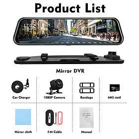 Mua Màn Hình 12 Inch Ips Cảm Ứng Gương Dash Cam  2K +Full Hd 1080P Kép Trước Sau Ghi Hình Cùng Lúc Được  Có Wifi Và GPS  Quay Đêm Rõ Nét Cảnh Báo Va Chạm Hỗ trợ Lùi Xe