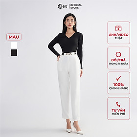 Quần Baggy Nữ  Kiểu Cạp Chun Phối Đai Xích Chất Tuytsi Mềm Mịn 22QDS2008BT