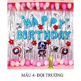 Phụ Kiện Trang Trí Sinh Nhật Siêu Nhân, Đội Trưởng Mỹ Cho Bé Trai, Tặng Rèm Kim Tuyến,Bóng Happy Birthday,Bơm,Keo BB101