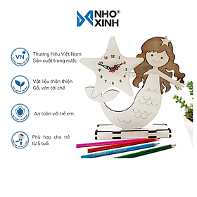 Mua Đồng hồ để bàn bằng gỗ Nàng tiên cá dễ thương trang trí phòng ngủ bé gái