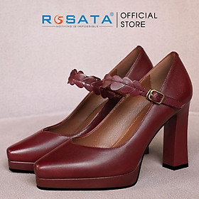 Giày cao gót nữ ROSATA RO426 mũi nhọn quai hậu họa tiết cài khóa gót trụ cao 9cm xuất xứ Việt Nam - Đỏ Đô