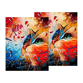 2 Set Oil Painting Paint By Number Kits For Kids Adults - Cats