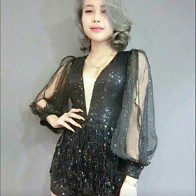 Jump kim sa short tay lưới nhũ tua rua kim sa