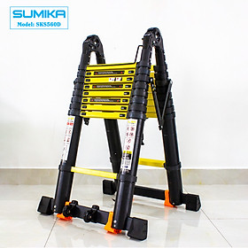Thang nhôm rút đôi Sumika SKS560D (2.8M+2.8M) - Sơn tĩnh điện, chống trầy xước, khóa chốt cao cấp, nhiều đế cao su chống trượt, bậc thang diện tích rộng, thanh giằng giữa 2 bên thang