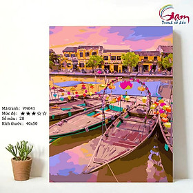 Tranh tô màu theo số phong cảnh Việt Nam Hội An mới lọ màu to 5ml + 2 bộ cọ + khung 2.5cm VN041