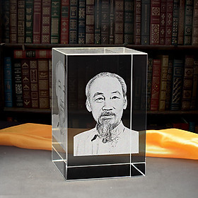 Tượng Bác Hồ 3D Trong Khối Pha Lê - Quà Biểu Trưng Nhà Trường - 40x40x40