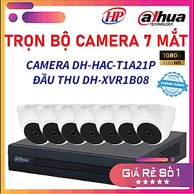 Mua Trọn bộ 7 camera DH-HAC-T1A21P Đầu thu 8 cổng XVR1B08 đầy đủ phụ kiện  Hàng chính hãng