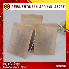 Mua Combo 100 túi lọc trà giấy màu nâu có dây rút đầy đủ kích thước - Phukientuiloc.com