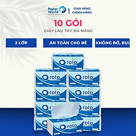 Combo 10 gói khăn giấy lau tay Roto eco20-2 RT20-2 hai lớp 100% bột giấy nguyên sinh, dài 20cm, họa tiết chấm bi xốp, thấm hút 2 chiều, gồm 102 tờ/gói