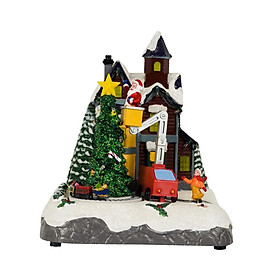 Hình ảnh Christmas Scene Lighted PP Miniature with Music Decoration Xmas Figurine 20x17x22.5cm for Office Desktop Good Craftsmanship