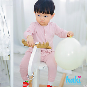 Bộ quần áo sơ sinh cho bé vải sợi tre - bamboo siêu mềm mịn cao cấp - đồ sơ sinh cho bé (2,5kg - 15kg) - bộ dài tay cho bé Haki BB003