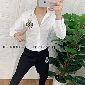 ÁO SƠ MI LỤA KHÔNG NHĂN,2 MÀU SANG TRỌNG,HỌA TIẾT LOGO ÁO SIÊU NGẦU LANA FASHION