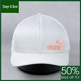 Tony tí hon - Mũ/nón kết lưỡi trai PM thêu logo bên, phối lưới, bít đuôi thời trang nam nữ cao cấp - màu trắng, logo cam đào / logo trắng