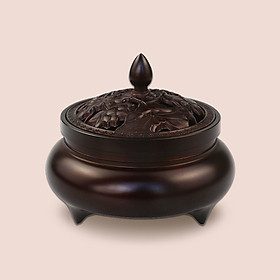 Mua Lư hương xông trầm bằng đồng đúc nguyên khối mầu đồng đen giả cổ họa tiết Hoa Sen