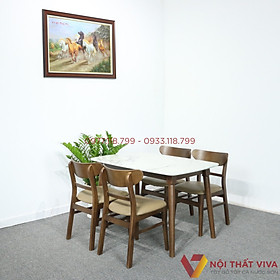 Bộ Bàn Ăn 4 Ghế Vân Đá Trắng - 120cm x 75cm x 75cm (dài x rộng x cao) / Ghế: 45 x 45 x 80cm (rộng x sâu x cao)