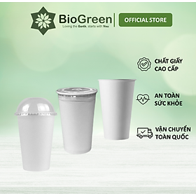 50 ly cốc giấy trắng có nắp 6.5oz - 195ml, 9oz - 270ml, 12oz - 360ml, 16oz - 500ml, 22oz - 650ml chịu nhiệt dùng 1 lần