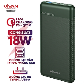 Mua Pin Sạc Dự Phòng 10000mAh VIVAN VPB-M10 - Sạc Nhanh PD/QC 3.0 - Công Suất 18W - 2 Input 2 Output - Hàng Chính Hãng