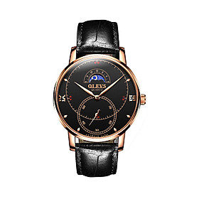Đồng hồ nam dây da OLEVS-5874G độc đáo & nghệ thuật, có lịch ngày đêm, mạ vàng hồng cao cấp - Hàng chính hãng