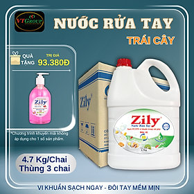 Nước rửa tay Zily chai 4.7Kg ( 3 chai/ thùng ) - Tặng 1 Chai Nước Rửa Tay Zily 500Gr