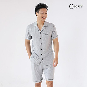 Pyjama nam cộc tay vải bamboo cao cấp Chou's - màu ghi (pre-order)