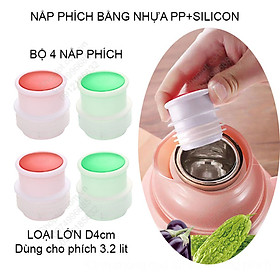 Bộ 4 nắp đạy phích nước bằng nhựa PP + Silicon chịu nhiệt độ cao, màu ngẫu nhiên, loại D35-40mm tùy  chọn