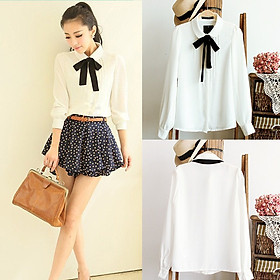 Áo sơ mi nữ công sở Haint Boutique, áo sơ mi trơn dài tay phối nơ phong cách thanh lịch HB117