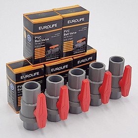 Bộ 5 van PVC 2 mảnh ghép siêu nhẹ có chân dùng cho ống nước 27mm Eurolife EL-VCC27 (Xám đỏ)