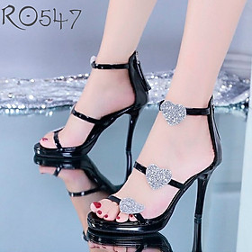 Giày sandal nữ cao gót đế cao 7 phân hàng hiệu rosata hai màu đen bạc ro547