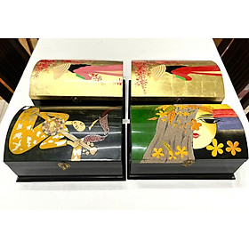 Hộp nữ trang 2 tầng nắp cong Sơn Mài Cao Cấp Thanh Bình Lê đựng đồ trang sức, vật dụng nhỏ xinh, làm quà tăng,...