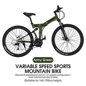 Tây Đạp Xe Có Thể Gập Lại 27.5 Inch Xe Đạp 27 Tốc Độ BMX Xe Đạp MTB Nam Nữ Chống Sốc Phanh Đĩa Cơ Xe Đạp Color: 27.5 inch Army Green Size: 27.5inch (160-190CM)  Number of speeds: 27
