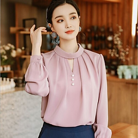 Áo kiểu cổ trụ xếp ly sang trọng