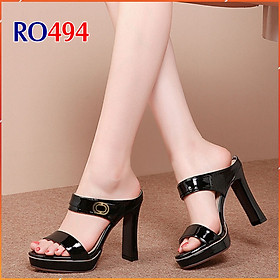 Giày cao gót nữ đẹp đế vuông 8 phân hàng hiệu rosata hai màu đen xám cao cấp ro494