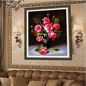 Mua Tranh thêu chữ thập Bình hoa Hồng (57*66cm) chưa thêu