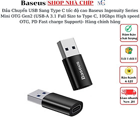 Đầu Chuyển USB Sang Type C tốc độ cao Baseus Ingenuity Series Mini OTG Gen2 (USB-A 3.1 Full Size to Type C, 10Gbps High speed OTG, PD Fast charge Support)- Hàng chính hãng