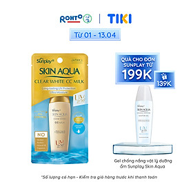 Kem chống nắng Skin Aqua trang điểm tạo nền trắng mịn & đều màu dạng sữa Sunplay Skin Clear White CC Milk SPF 50, PA++++ 25g